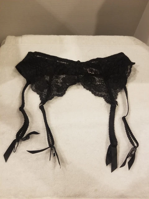 Vintage Victoria's Secret Second Skin Satin Shiny Garter Belt Lace Black M