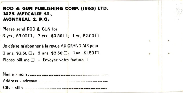 Montreal Quebec Canada Rod & Gun In Canada Vintage Matchbook Cover 2