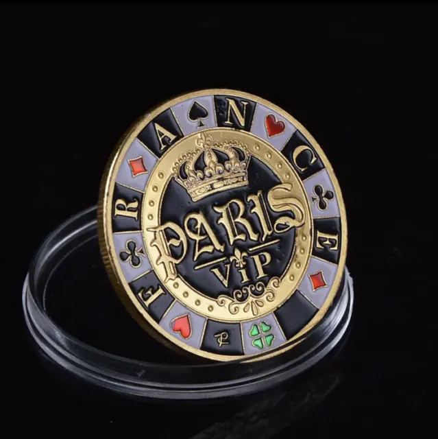Paris France Crown VIP Poker Card Guard Hand Protector Casino Token Lucky Coin