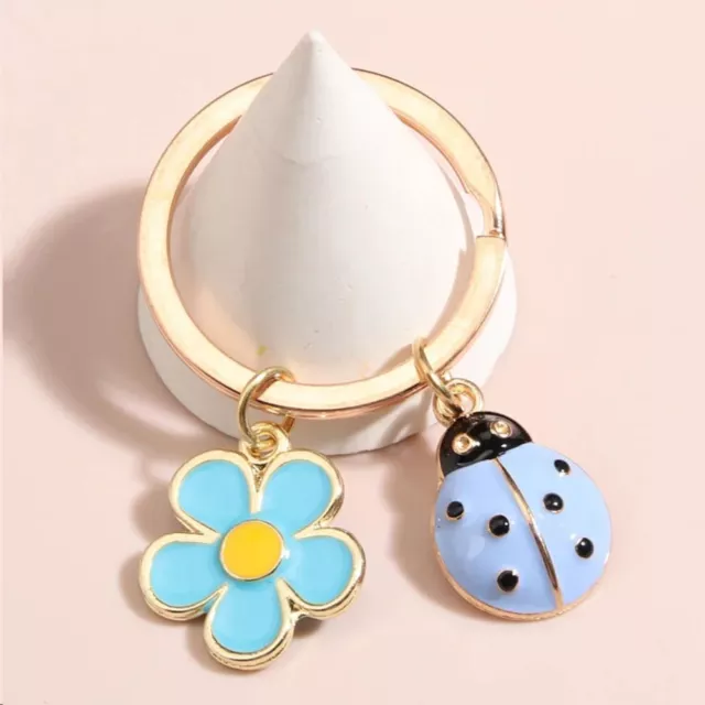 Enamel Flower Ladybird Key Ring Flower Beetle Enamel Key Chains   Jewelry Gifts