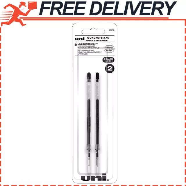 2pk uni-ball Jetstream RT Retractable Ballpoint Pen Ink Pen Refill, 1.0mm, Black