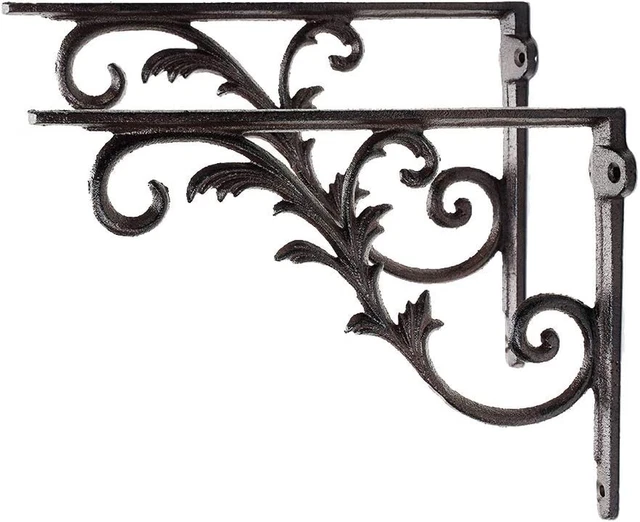 Cast Iron Brackets for Shelves, 2PC Rustic Brown, 10.3 Inch Width, Heavy Duty St
