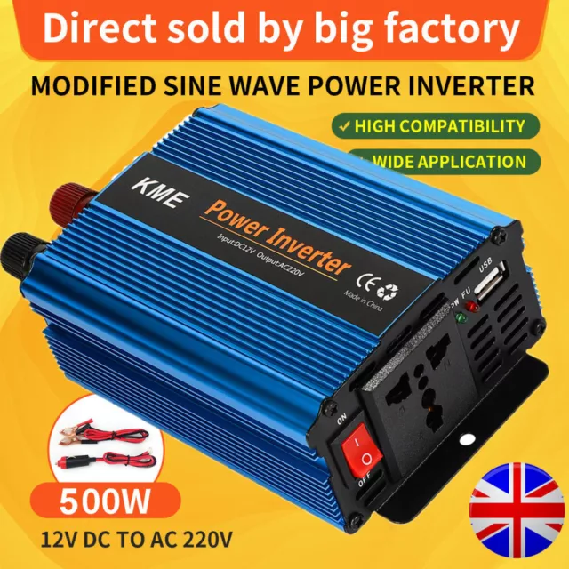 Car Power Inverter Dc 12V to Ac 230V 240V Car Voltage Converter USB Charger 500W