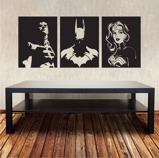 Superhero Wall Decal Justice League Mural Batman Superman Wonder Woman Art, s98