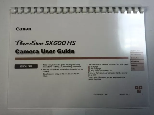 Canon Powershot Sx600Hs Printed Instruction Manual User Guide 162 Pages A5