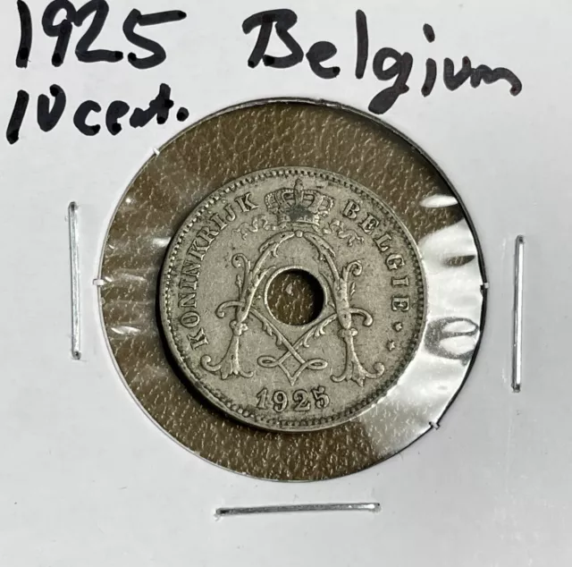 1925 Belgium 10 Centime Coin 🇧🇪 Belgian Copper-Nickel KM#85