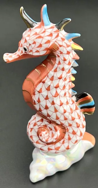 🦋 MINT HEREND Seahorse Sea Horse on Shell Rust Fishnet Figurine