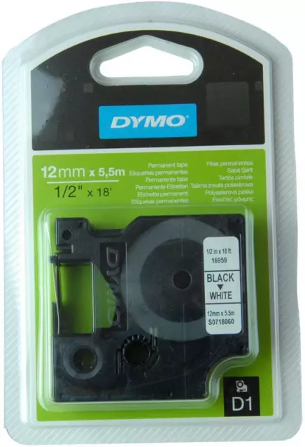 Dymo S0718060/16959 ruban d'étiquettes permanentes polyester 12 mm