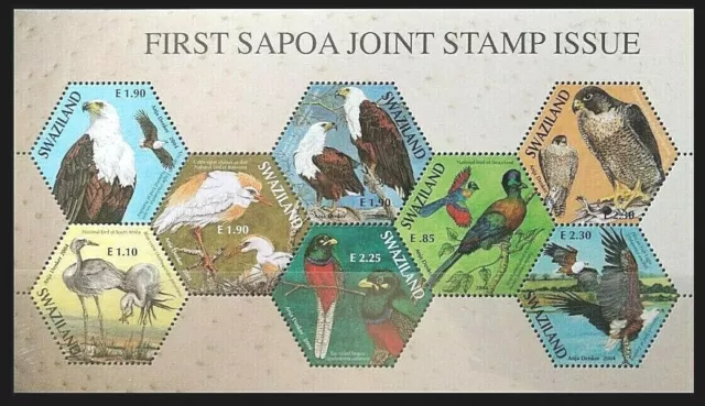 061.SWAZILAND 2004 Briefmarke S/S Vögel, Eagles, Erste Sapoa Gelenk Ausgabe MNH