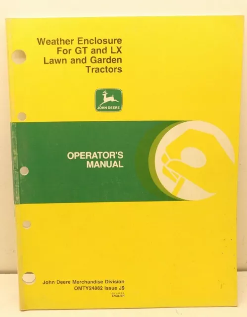 John Deere Weather Enclosure GT LX Lawn Tractor Operator Manual English & French