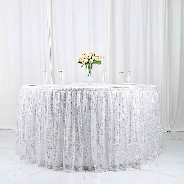 Sequin 17 feet Pleated Satin TABLE SKIRT Top  Strip Party Home Decorations