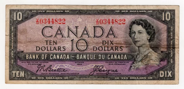 1954 Bank Of Canada Ten 10 Dollar Bank Note Vd 0344822 Nice Bill