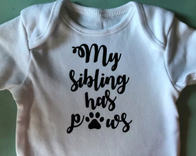 Personalised Baby Vest Grow Body Suit New Born Sibling Has Paws Dog Puppy 🐶