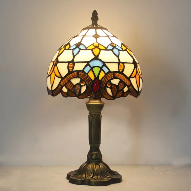 13.8" tall tiffany table lamp baroque design stained glass shape Dia 8" retro