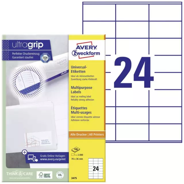 Avery-Zweckform 3475 Etiquette universelles 70 x 36 mm papier blanc 2400 pc(s)