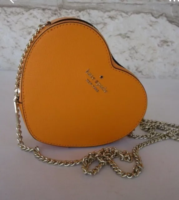 Kate Spade New York Love Shack Mini Heart Crossbody Bag / Purse Orange Pristine