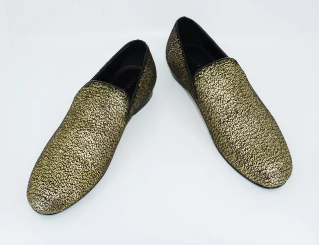 Jimmy Choo Men's Sloane Metallic Textured Fabric Slipper, Gold, MSRP $695 3