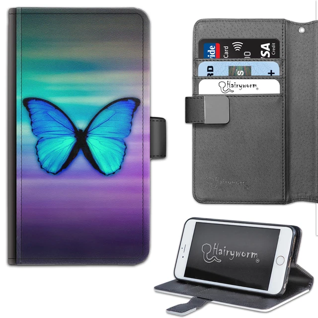 Violet Et Bleu Papillon Deluxe PU Cuir Portefeuille Téléphone Étui ; à Clapet
