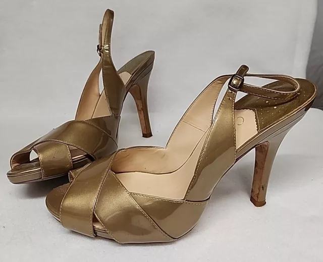 Cole Haan NikeAir Womens 10 B Gold Patent Leather High Heel Open Toe Strappy