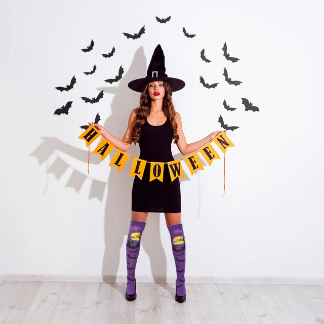 Halloween Knee High Stockings Cosplay Long Socks Bat Women's Miss Christmas 2