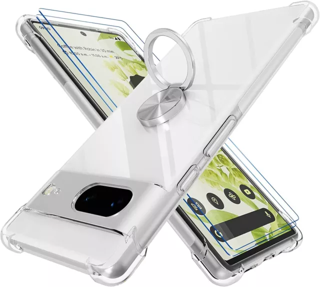 Case For Google Pixel 8 6a Pro/7/7a Clear Shockproof Ring Stand Gel Phone Cover