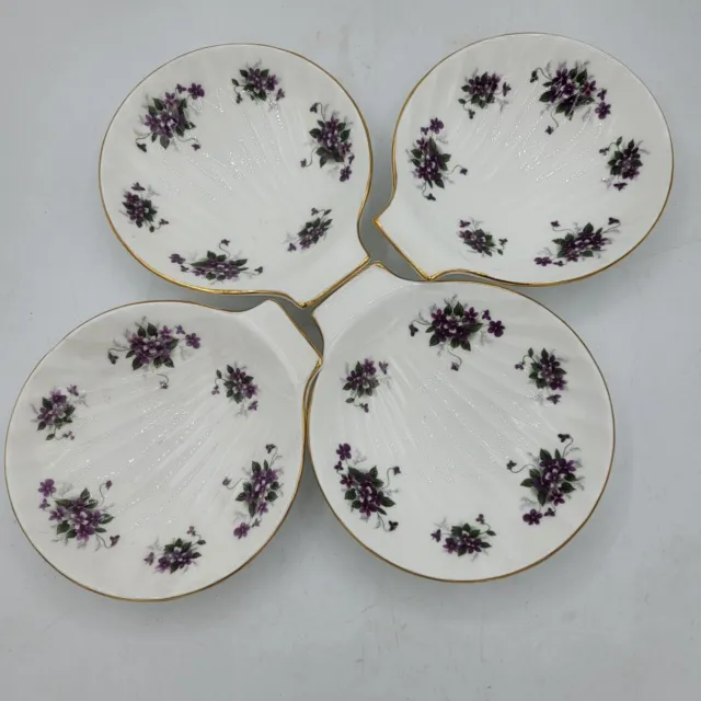 VTG Royal Windsor Clam Shell Dishes Trinket Candy Soap  Purple Violets Set/4