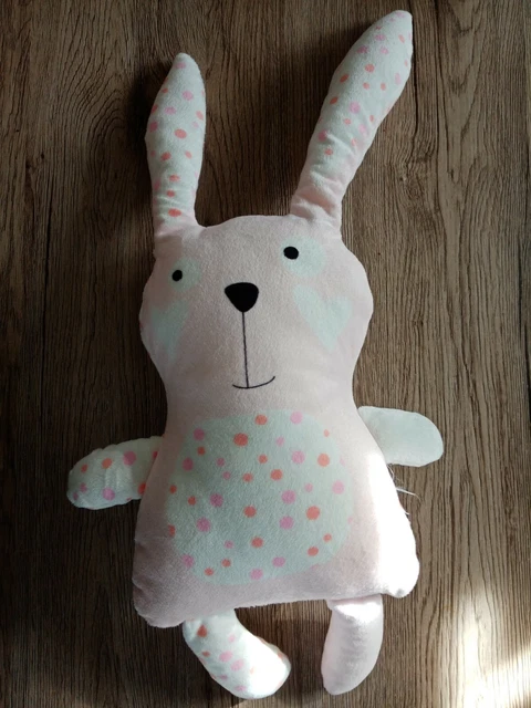 Doudou lapin peluche pois rose blanc orange 40cm