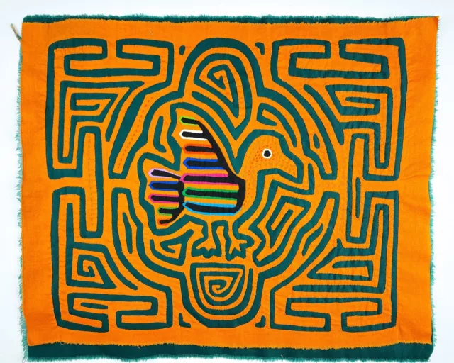 Tribal-inspired geometric Panama quilt  botanical mola handcrafted unframed