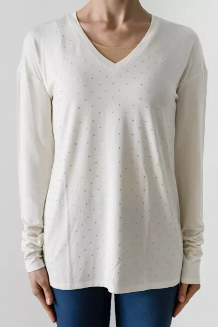 Liu Jo Jeans W64188J7150 T-Shirt Maglia da Donna in Cotone Bianco Strass  -44 %