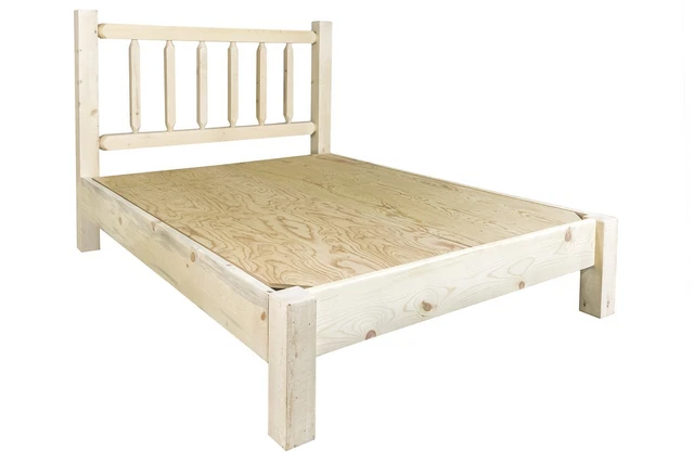 Farmhouse Style Platform Bed QUEEN Amish Made Rustic Beds Unfinished Pine