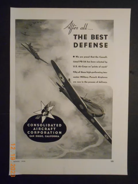 1936 Consolidated Aircraft San Diego CA PB-2A Military pursuit plane Curtiss
