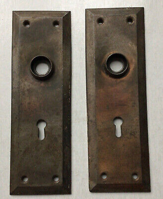Antique vtg victorian pair of skeleton key door metal backplates #10