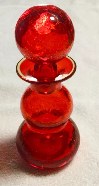 Vintage MCM RED AMBERINA CRACKLE GLASS DECANTER w/ STOPPER 8.25” tall retro