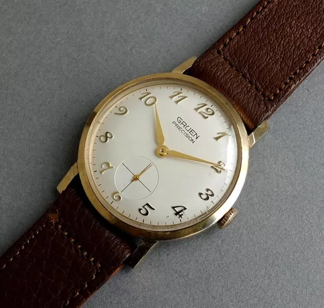 GRUEN PRECISION 510  10K Rolled Gold Gents JAMES BOND Watch c1950's