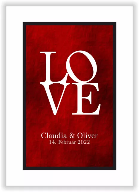 Geschenkidee Valentinstag Hochzeitstag Jahrestag Poster Bild Liebe Rot mit Namen