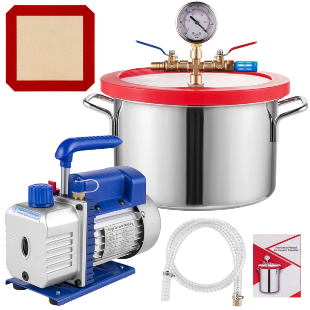 VEVOR Vacuum Chamber with Pump, 3.6CFM 1/4hp Vacuum Pump with High-Capacity