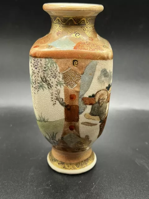 Satsuma Vase Shimazu Crest TAKEUCHITN武内??? Arhats Und Geisha Meiji Zeit 2