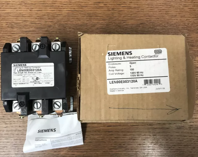 Siemens Lighting Heating Contactor Len00E003120A 3 Poles 100 Amp