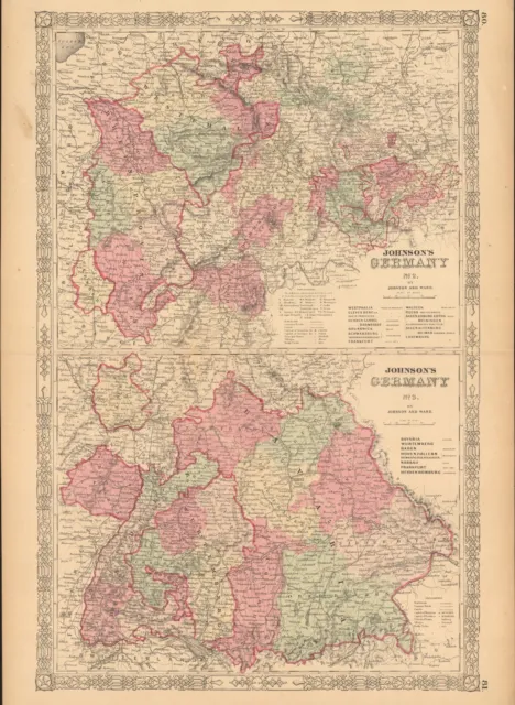 1864 Germany by Johnson Ward beautiful antique map 26.4" x 18"