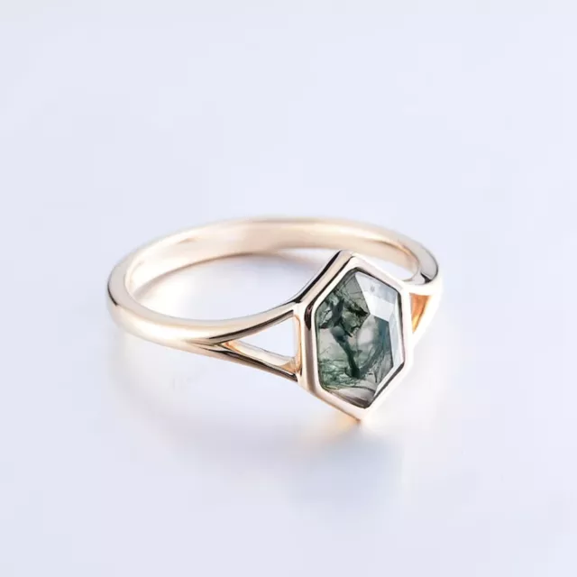 Moss Agate Ring, Sterling Silver Ring, Wedding Ring, Promise Ring, Hexagon Ring