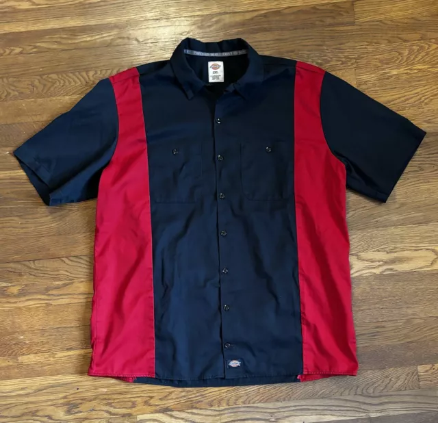 DICKIES MEN'S 2XL Short Sleeve Button Up Work Shirt Red Black ...