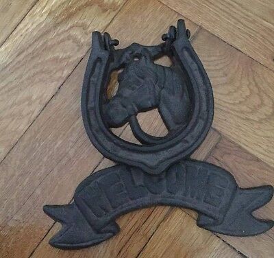 Cast iron horseshoe horse head welcome door knocker decoration