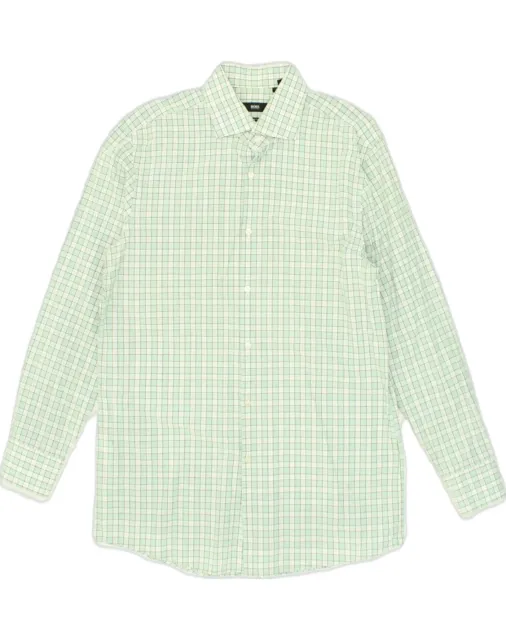 HUGO BOSS Mens Sharp Fit Shirt Size 16 1/2 Large Green Check Cotton XV04
