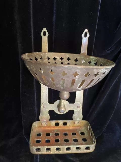 Antique Bathroom Tub Hardware Soap & Sponge Holder Pierced Brass Wall Mount