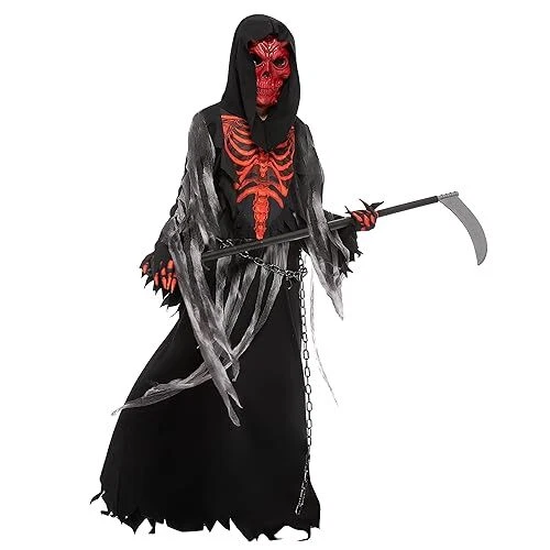 Spooktacular Creations Costume de faucheuse à crâne rouge pour enfant costume...