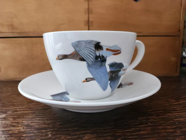 Beautiful signed Peter Scott Crown Staffordshire cup and saucer flying geese