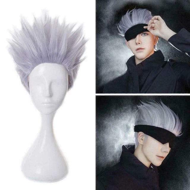 Perruque Cosplay Gojo Satoru (Jujutsu Kaisen) - Fibre Synthétique, Taille Réglable 54-62 Cm, Avec Capuchon Inclus