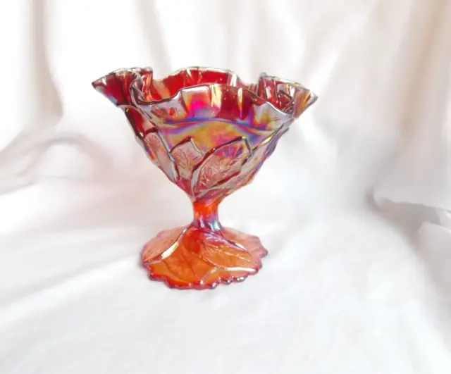 Vintage Imperial Carnival Glass Acanthus Leaf Sunset Compote Candy Dish