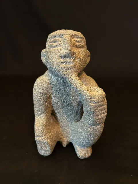Vtg Basalt Stone Sukia Shaman Man Smoking Pipe Sculpture Costa Rica Souvenir