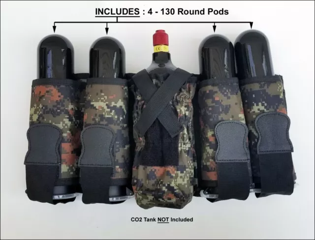 CAMO 4 Pod & Tank Pack Harness + 4-130 Round Pods POD HAULER Paintball